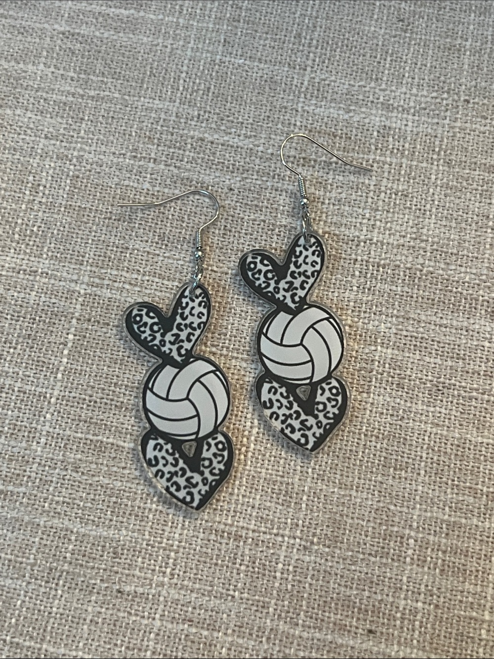 Black and White Volleyball Heart Dangle Earrings -  NEW